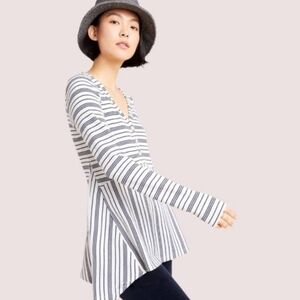Anthropologie Maeve Black & White Eliza Baby Doll Henley Top M